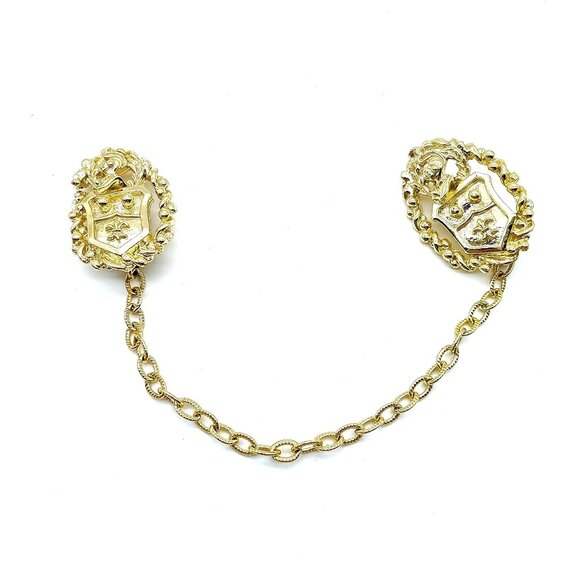 Vintage Sweater Guard with Fleur de Lis Shield and Knight Coat of Arms in Gold - Picture 1 of 2